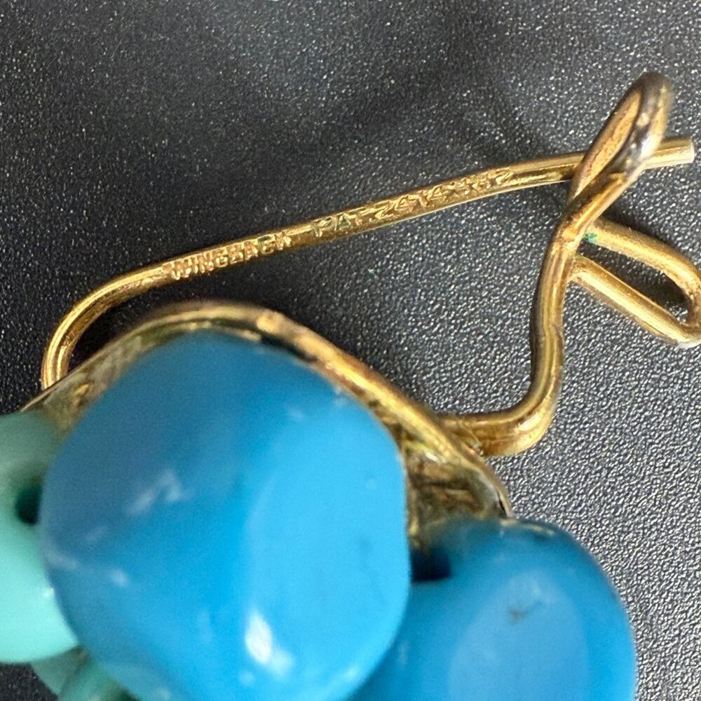 Judith McCann Turquoise Czech Glass Wingback Clip-On Cluster Earrings - Picture 4 of 4